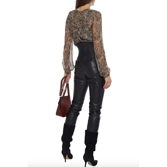 Veronica Beard Lowell Silk Snake Priht Pintuck Blouse Nude Womens Size 4 - Picture 4 of 12